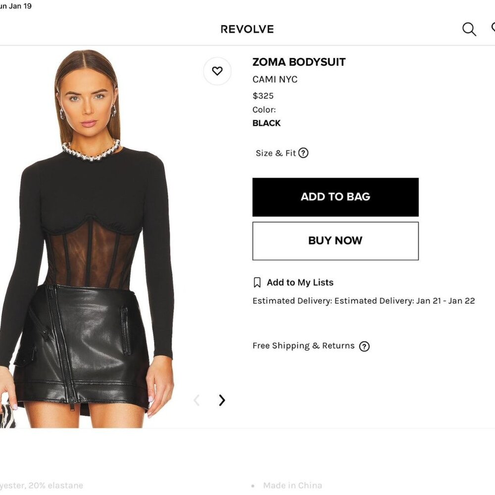 CAMI NYC ZOMA BODYSUIT - black - new with tags - size 10 - Black mesh bodysuit
